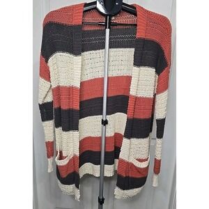 Kate & Sam striped open knit cardigan sweater with pockets Women's Medium